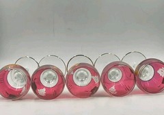 Romanian Crystal Clear Red Cranberry Hand Painted Etched Grapes Cordial Glasses