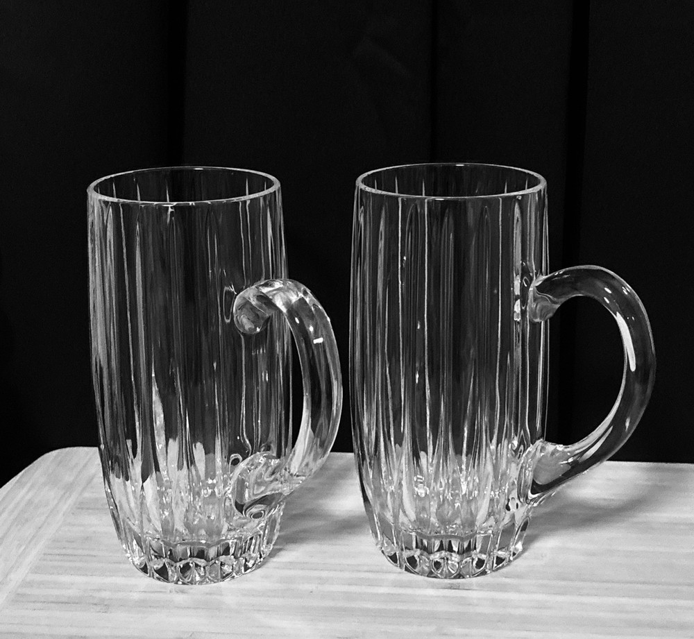 Set Of 2 MIKASA PARK LANE BEER STEIN MUG, Cut Lead Crystal 7″ Long