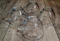 Set of 4 ARCOROC FRANCE Clear Glass Punch Coffee Mugs Cups 2 5/8″ Tall C Handle