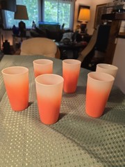 Vintage Hazel Atlas Crinoline Pink Ripple Frosted Tumblers Glasses Set of 6