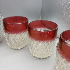 Indiana Glass Set Of 6 Diamond Point Ruby Glasses w/ Decanter & Topper