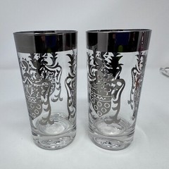 Vintage Kimiko Silver Rim Highball Glasses MCM Guardian Knight Shield Set of 4
