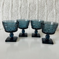 Indiana Glass Vintage Aqua Blue Park Lane Colony Footed Sherbet Glasses 4.4″ MCM