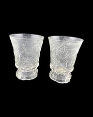 Pair Clear Pressed Glass Footed Goblets Pineapple Grape Vine Texture 4″