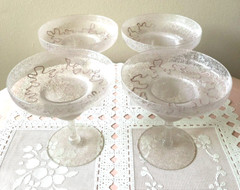 Set of 4 Vintage Mid Century Pink Spaghetti Drizzle String Margarita Glasses