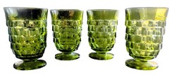 Vintage Indiana Whitehall Avocado Green Cubist Juice Glasses 6 oz – Set Of 4