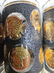 8 – Vin. Libbey Glasses 22k Trim 5in X 2.75 Coins Of The World Textured 1960s