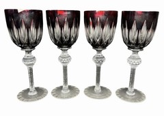 4 Vintage Ruby Red Josair Crystal Wine Glasses Hocks 8.25”