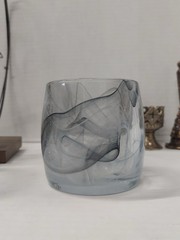 Grey Swirl Art Glass Hand Blown Tumbler Wine Glass Candle Holder