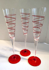 Three Leonardo Red Double Stripe Spiral Motif Red Base Flutes