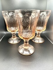 Vintage Indiana Recollection Pink Goblets Water Glasses Set of 3 Madrid Pattern
