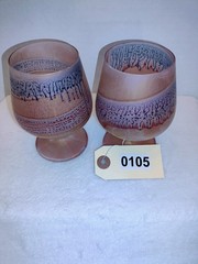 Vintage Hebron Art Nouveau drip glaze frosted crystal Brandy Snifters Iridescent