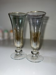 Vtg 2 Design d’Autore Italian Flutes Blue Gold Iridescent Glass Original Sticker