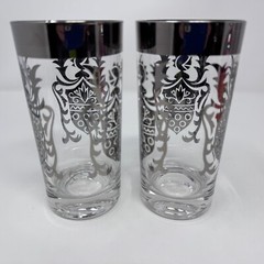 Vintage Kimiko Silver Rim Highball Glasses MCM Guardian Knight Shield Set of 4
