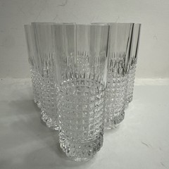 6 Vintage Highball Glasses Clear Pressed Diamond Lattice Cristal d’Arques