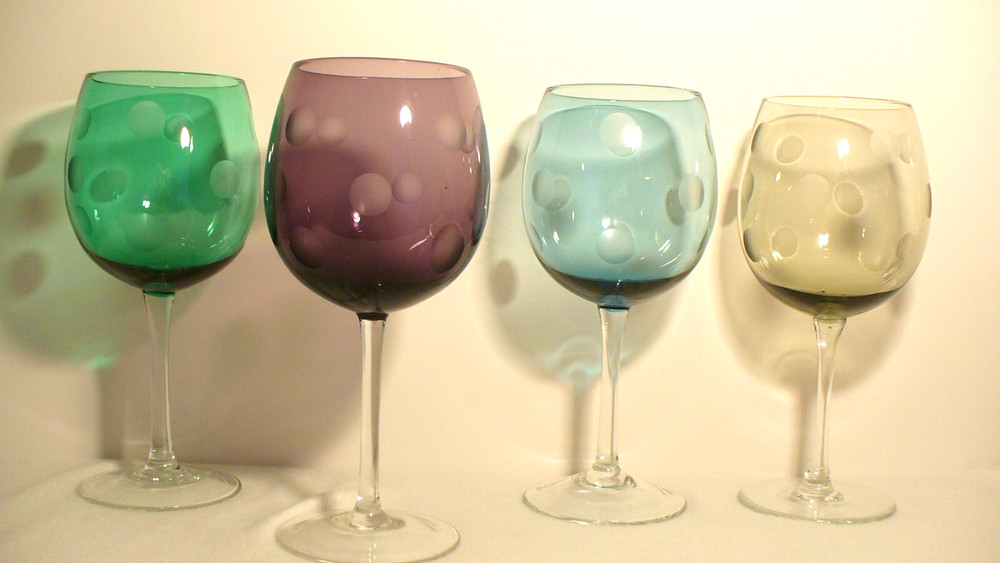 Marquis by Waterford Polka Dot 8 5/8″ Wine Glasses Purple Green Blue & Smoke – 4