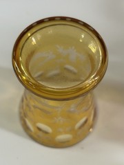 19th Century Bohemian Footed Glass ~ Amber Flashed & Engraved 4 3/4” x 3 1/2