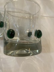 Vintage Set 6 Glasses Applied Dots Lowball Tumbler Barware 4″ Tall