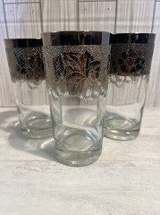 Vintage Dorothy Thorpe Silver Fade Etched Grape 3 MCM Glasses