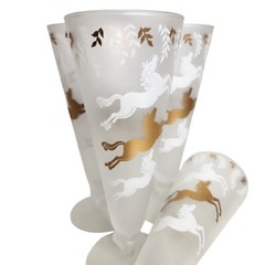Vintage 1953 Libbey Cavalcade Frosted Pilsner 4 Glasses White and Gold Horses