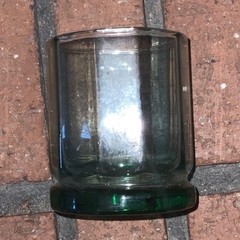 Vintage Green Octagonal Paneled Glass Tumbler Weighted Base Emerald Rocks Glass