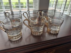 Vintage MCM Libbey Gold Greek Key Continental Glass Coffee Cups Mugs – Set of 6