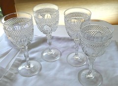 4 Cristal D’Arques-Durand Antique Knob Stem Clear Cut Wine/Water Goblet 10 oz 8″