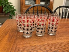 VTG MCM Playing Cards Suits 5 1/8” Highball Cocktail Bar Glasses (set of 7)
