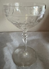 Libbey Rock Sharpe Etched Champagne Tall Sherbet Clear Glass Floral 5 7/8″