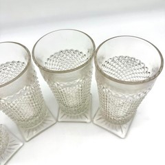 VTG Indiana Mt Vernon Diamond Point Clear Square Foot MCM 6″ Water Goblets 4pc