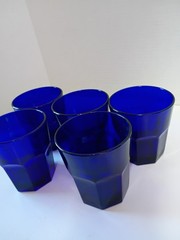 Vtg 1950s set of 5 Libbey Cobalt Blue Glass Tumblers 4” 12 Oz
