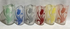 Hazel Atlas Multi-Colored Tulip Design Tumbler Set (Qty.6)