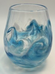 Art Glass Carafe And Wine Glass Set Signed Kyle Gribskov Blue Ocean Waves 2014