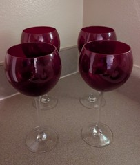 4 Lenox Holiday Gems Ruby Balloons Red Crystal Goblets Wine Glasses 9” New
