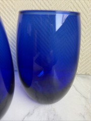 Set Of 3 Vintage Cobalt Blue Hand Blown Tumbler Or Stemless Wine Glasses