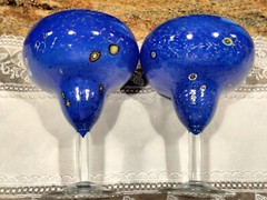 2 Large Hand Blown Blue Margarita Glasses Millefiore Murano Style 20 oz Capacity