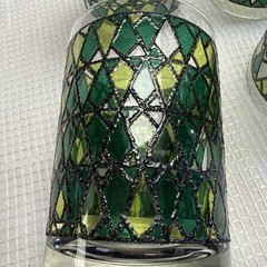 Vintage 60s Culver Rocks Mosaic Stained Glass Green Set 4 MCM Barware Cocktail