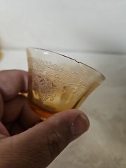 Fostoria Vesper Amber Liquor Cocktail Glasses Etched Floral Swag