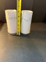 Vintage Corelle Drinking Glasses Set 2 Green Floral Vine Tumblers 5″