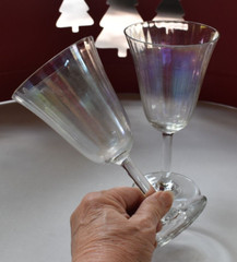 2 ~ Wine Glasses Optic Iridescent Paneled 8 oz Tulip VTG Barware