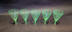 Rare! Vintage Utility Glass Works True Vaseline Bi-Colored Stemware UGWS-07