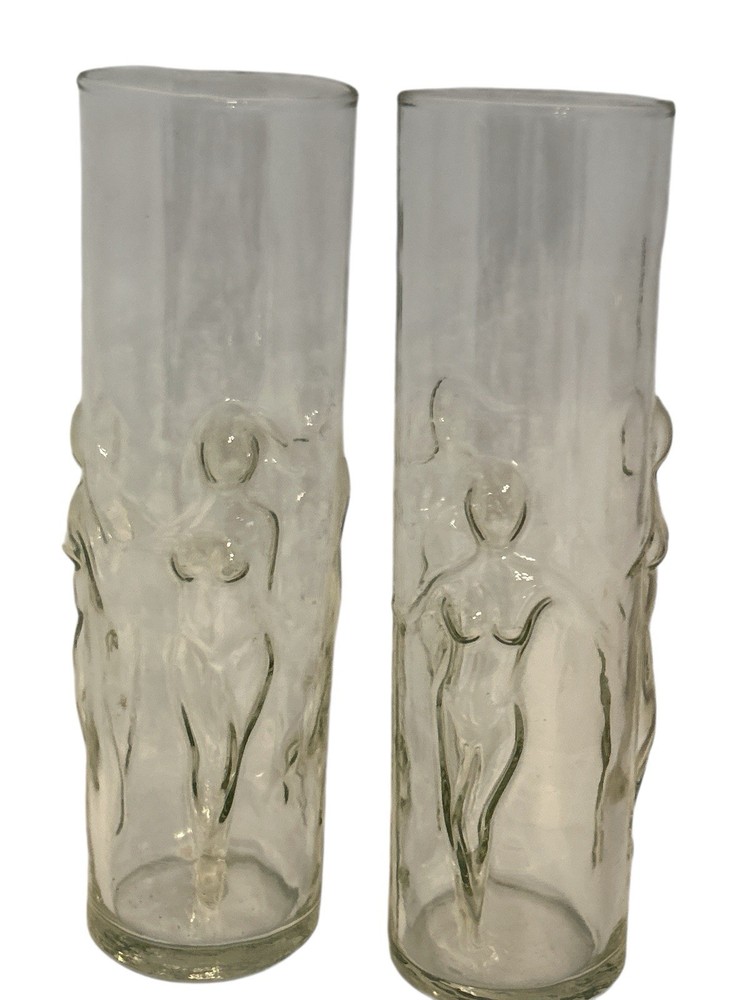 Vintage Libbey La Femme Dancing Nudes 8 3/4″ Glass Coolers Set of 2