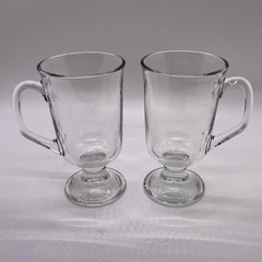 Arc France Glass Irish Coffee Cappuccino Mugs Footed Clear Glass Pair 4” Vintage