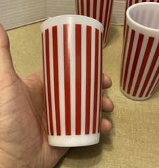 Lot of 8 Vintage Hazel Atlas Red Candy Stripe 5” White Milk Glass Tumblers