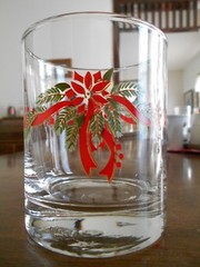 Poinsettias & Ribbons Double Old Fashioned Glass (es) 12 oz Tienshan Red Green !