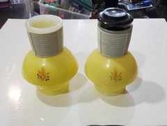 Vtg 2 McKee Glasbake Hottles Glass Carafes 1950s-60s ~ Retro Yellow Wheat ~