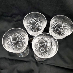 Set of 4, Josair Marquise Cut Crystal Wine / Water Goblet Stems 5 3/4″ Stemware