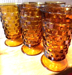 FDW~Indiana Colony Whitehall Amber Cubist Drinking Glasses Set of 2 Vintage