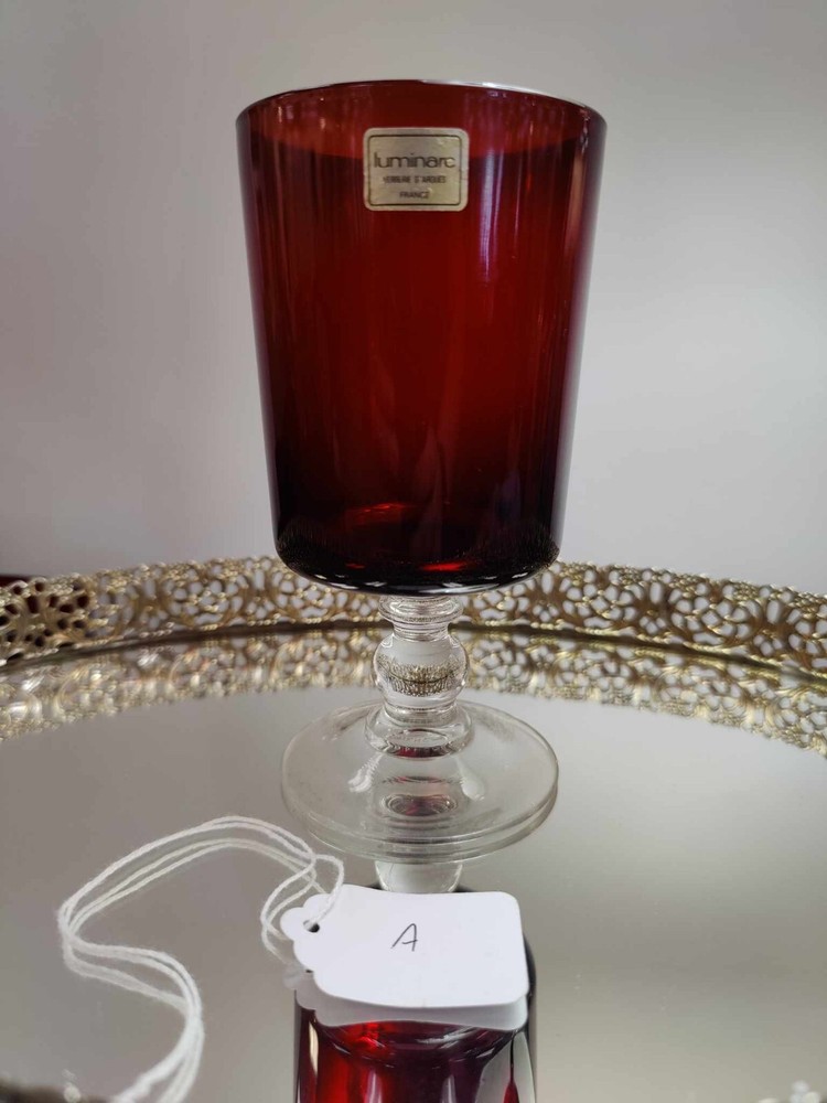 Set Of 4 Luminarc Ruby Red Water Goblets: Used: Fair Condtion