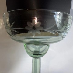 2 Bobby Flay Blown Etched Flower Margarita Glasses Green Tint Food Network